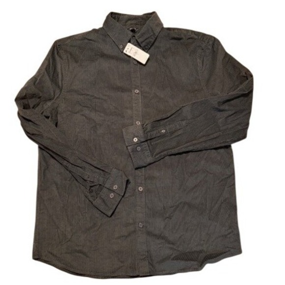 Express Other - Express Mens Micro Houndstooth Button Down Shirt Dark Green Stretch Large NEW